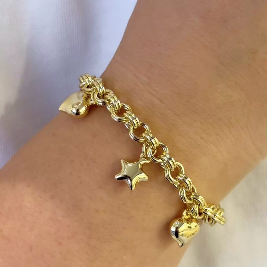 Rodyum Kaplama Yıldız Kalp Charm Bileklik